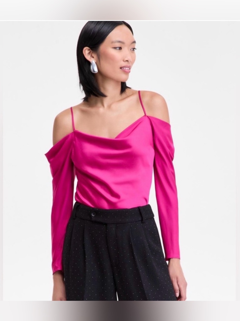 Women's XL  hot pink fuchsia  Cold-Shoulder Draped Blouse